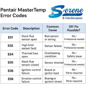 Emergency pool heater repair master temp error codes 