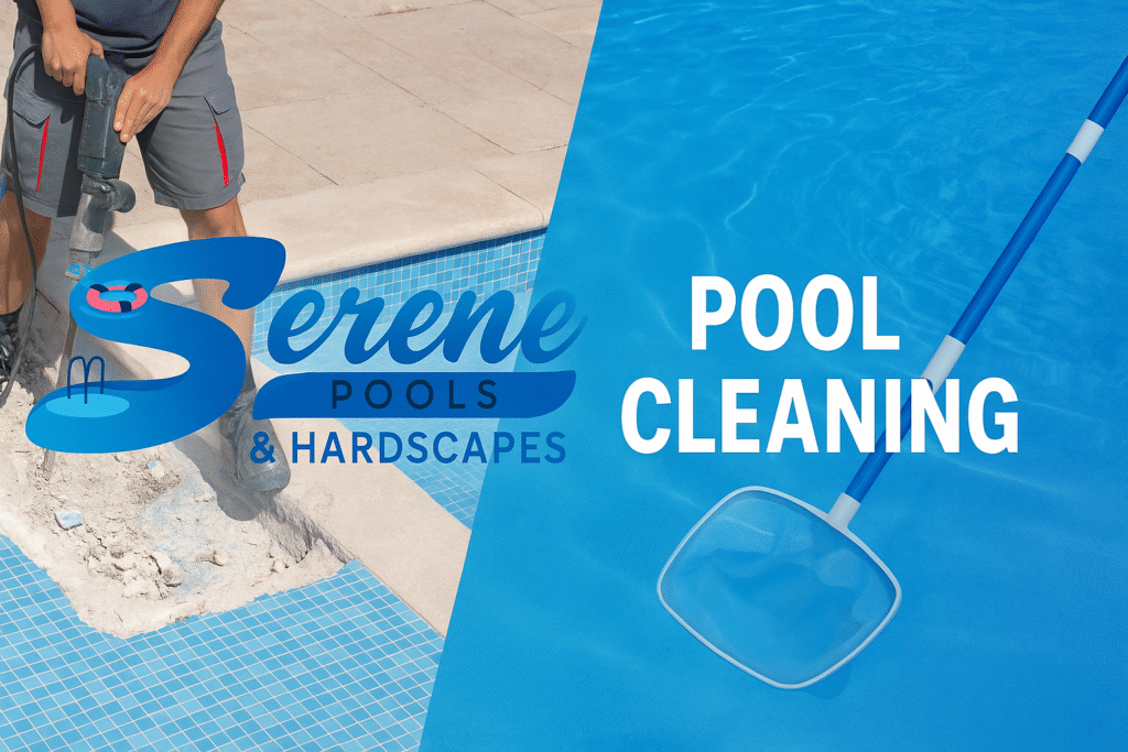 Pool-cleaning-service-anaheim - Serene Pools a Worker Drilling a Floor Fixing to Remodel the Pool and Pool Service in Orange County