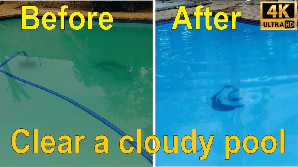 Before and After cloudy pool cleaning