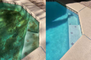 a Before and After of a Swimming Pool That Was in Desperate Need of a Clean. - Serene Pools Pool Cleaning Placentia